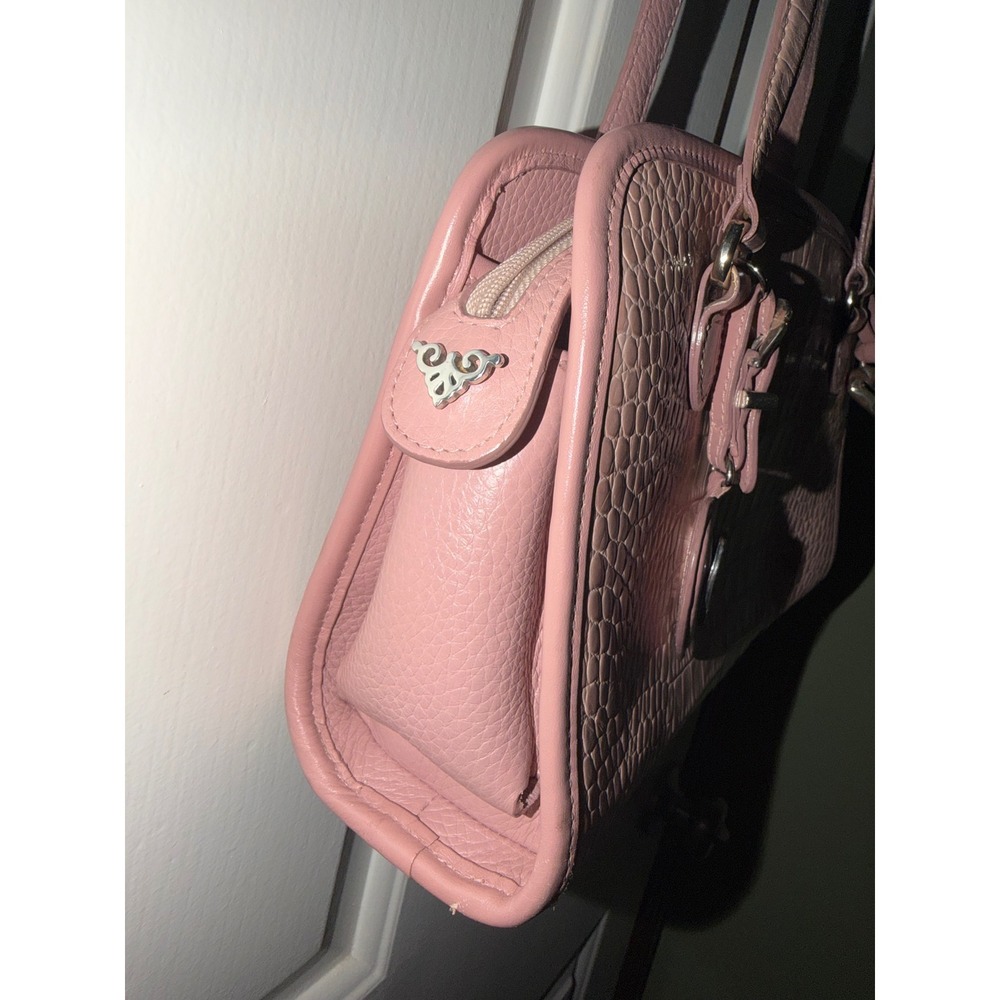Brighton Light Pink Mauve Croc Embossed Leather Shoulder Bag Heart Charm Floral - Picture 3 of 9